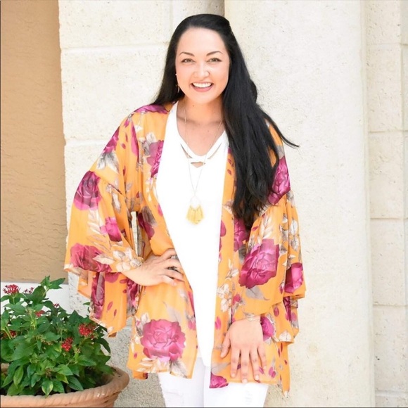 Mustard Floral Kimono - Picture 2 of 3